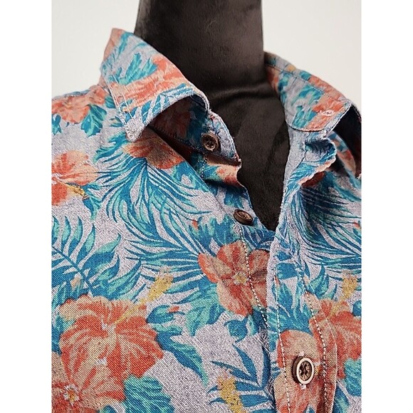 Chip & Pepper California XL Summer Aloha Hawaiian Button Blue Short Cotton - Picture 4 of 11